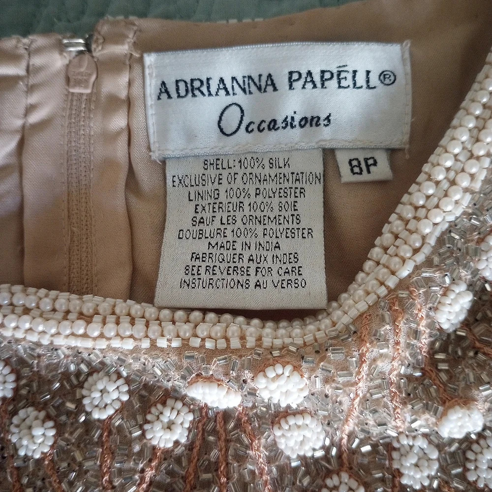 Adrianna Papell Gold White Pearl Beaded Layering Top Sleeveless Silk Size 8P - Picture 12 of 15
